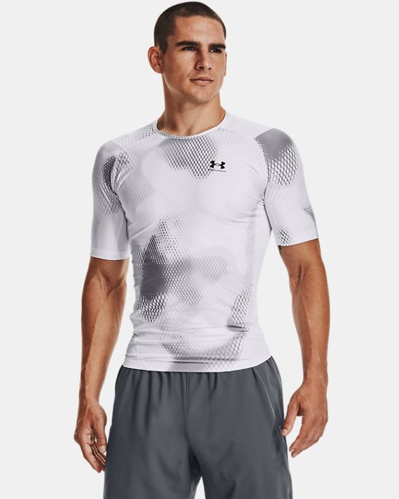 Men's UA Iso-Chill Compression Printed Short Sleeve, White, pdpMainDesktop image number 0
